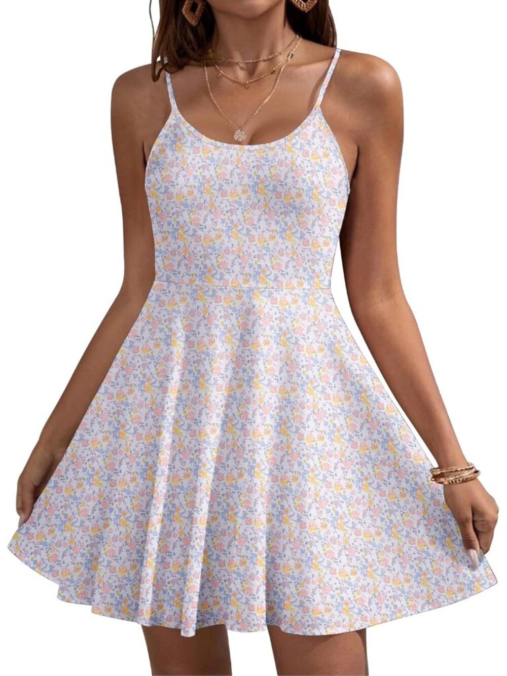 Women's White Floral Summer Dress Spaghetti Strap Floral Mini Casual Dress